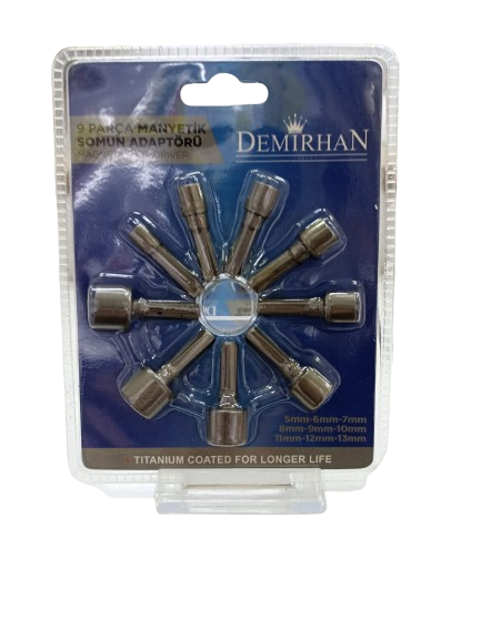 DEMİRHAN 9 PARÇA MANYETİK SOMUN ADAPTÖRÜ SET